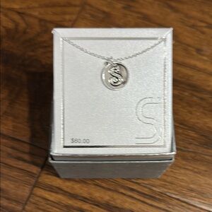 Sterling Silver initial “S”Circular Pendant Necklace with Delicate Chain